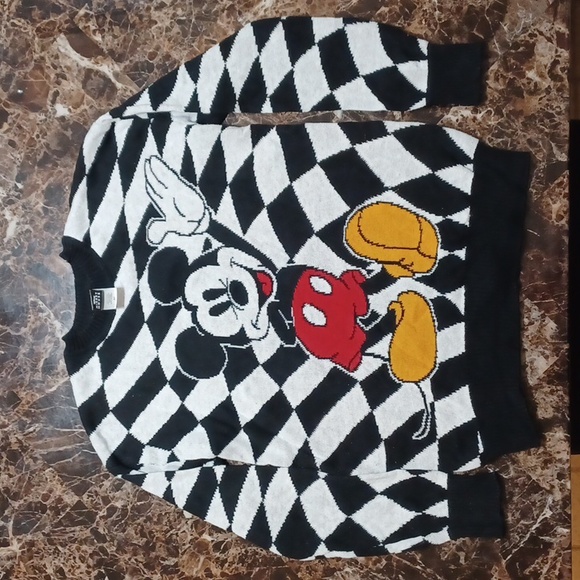 Vintage 1990s Disney XS Mickey Mouse Checkered Crewneck Sweater - Picture 1 of 6